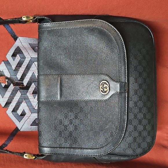 Handbags - Vintage GUCCI  Crossbody bag Shoulder  micro GG PVC Leather Black/BlackFlap Sn